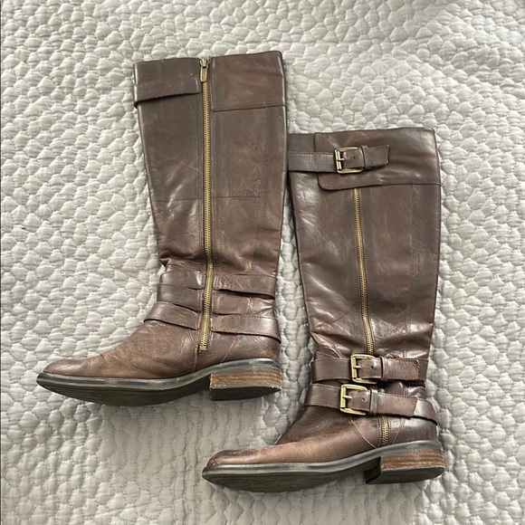 Brown Leather Riding Boots with Buckles - Picture 1 of 4